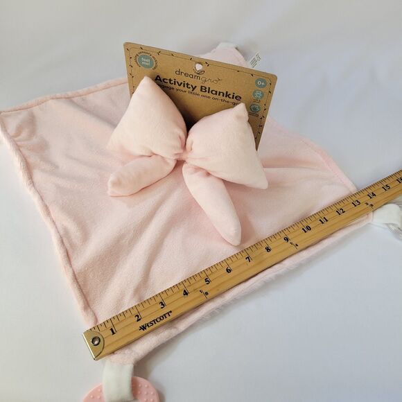 DreamGro Pink Bow Plush Lovey Coquette Blanket Baby  Activity Toy Teether Girly - Picture 9 of 13